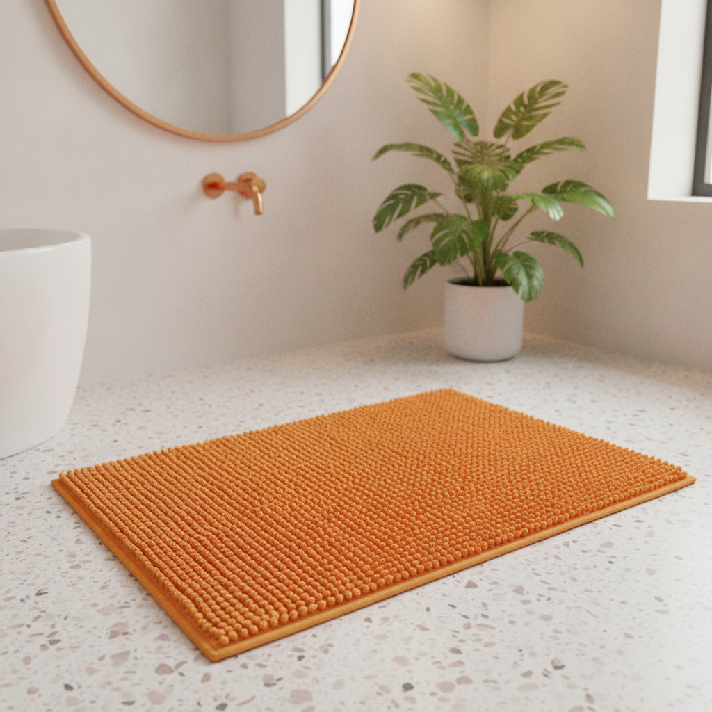 Caterpillar Orange Bathroom Rug - care instructions