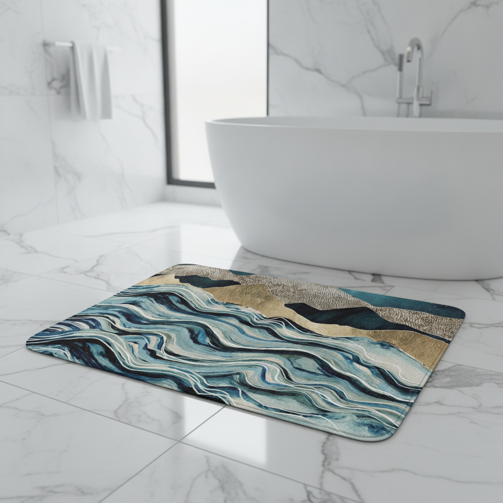 Marble Blue Bathroom Rug