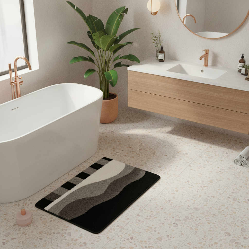 White Gray Black Bath Mat - product detail