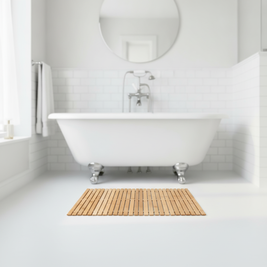 Bamboo Wood Bath Mat - bathroom setting