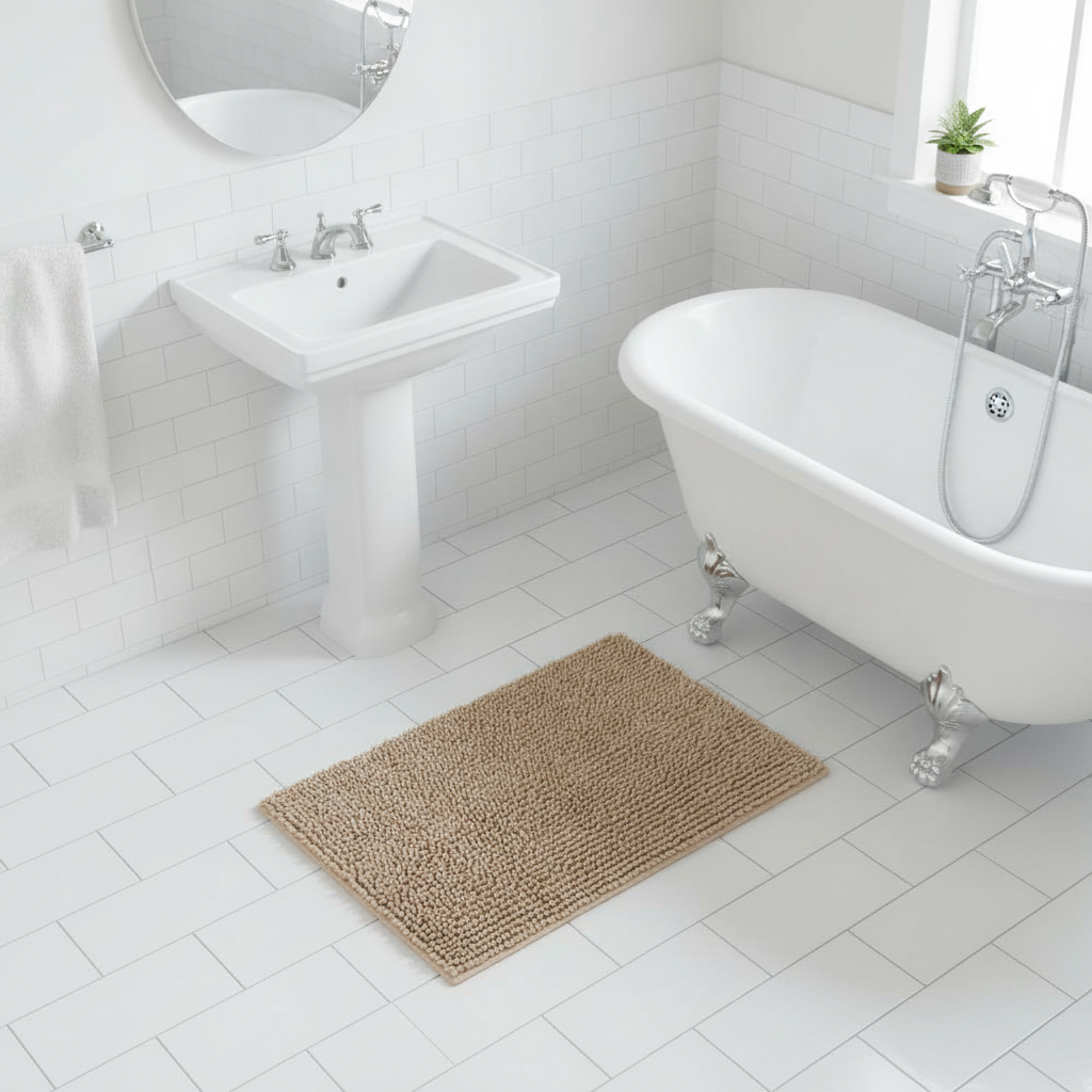 Caterpillar Beige Bathroom Rug - care instructions