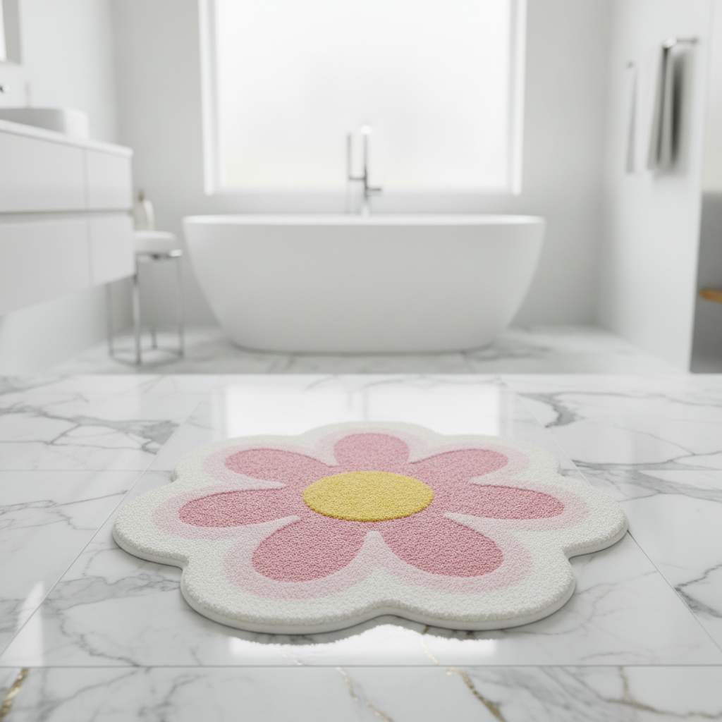 En Shape Flower Bathroom Rug