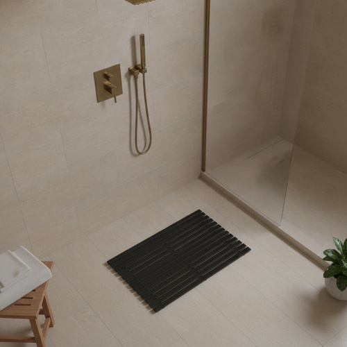Bamboo Black Bathroom Rug - close-up texture