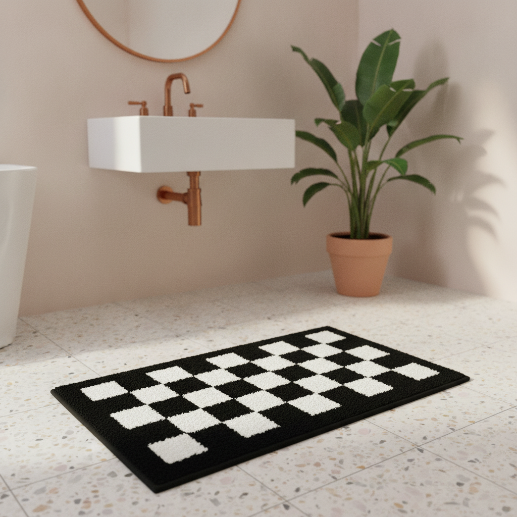 Damier Black White Bath Mat