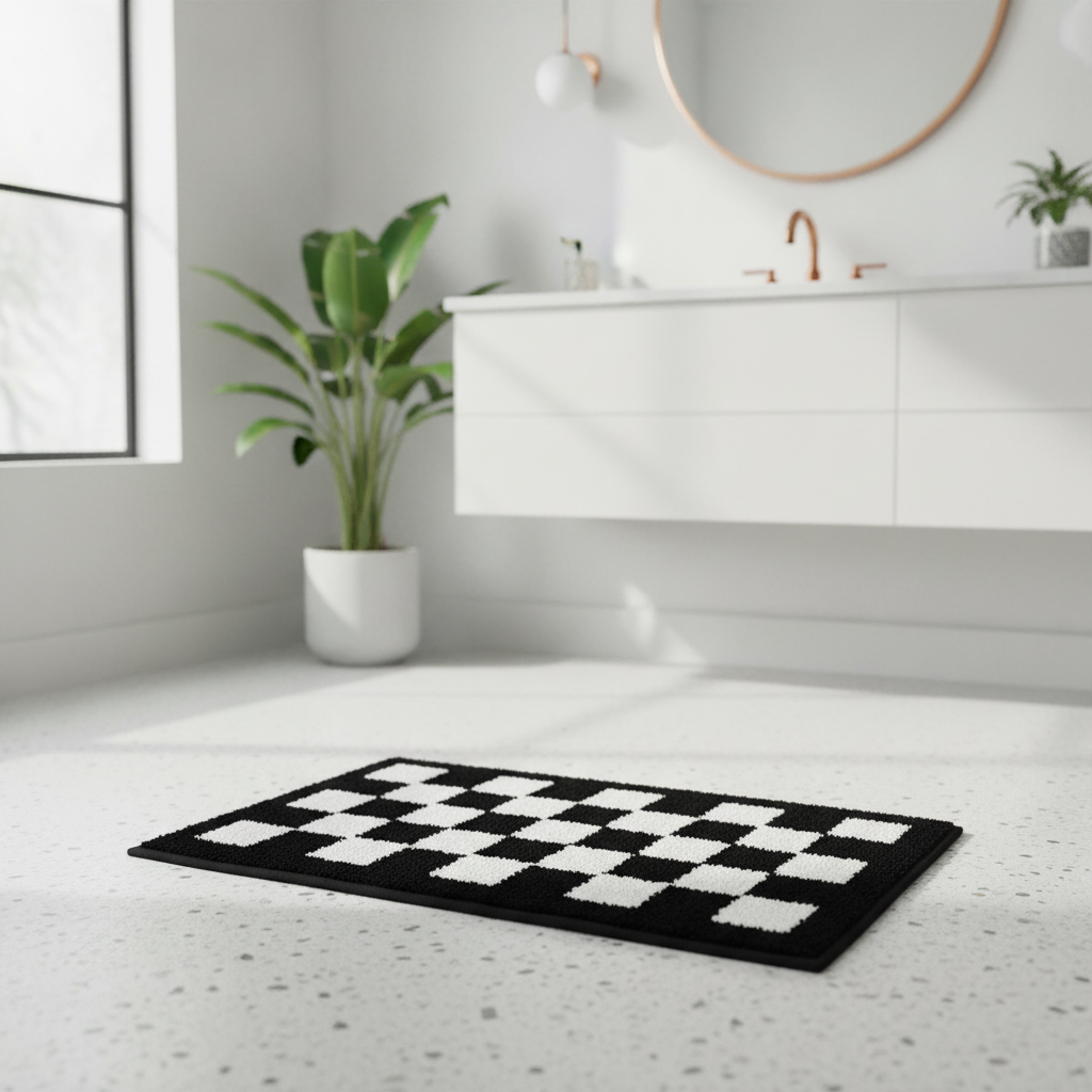 Damier Black White Bath Mat