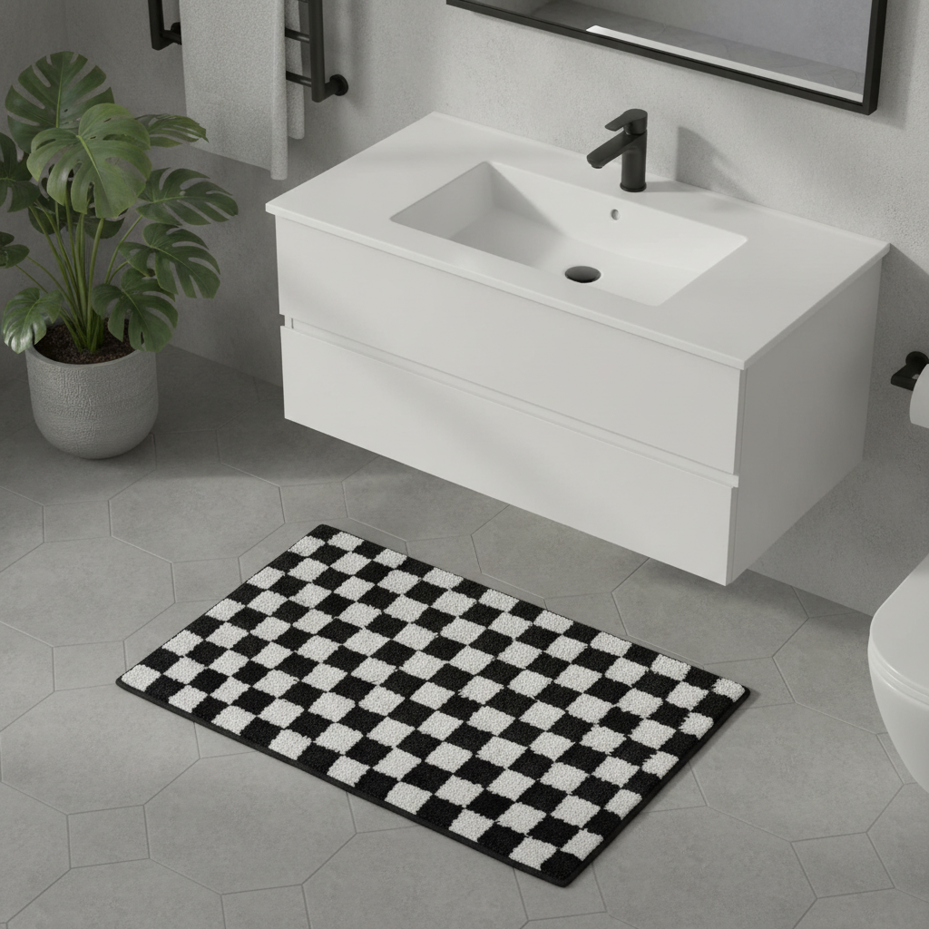 Geometric Black White Bath Mat - care instructions