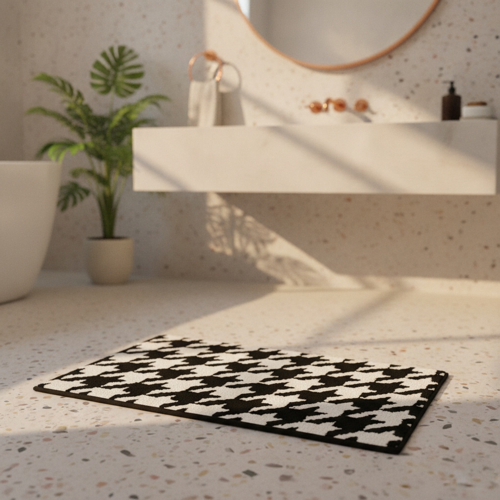 White Black Bathroom Rug