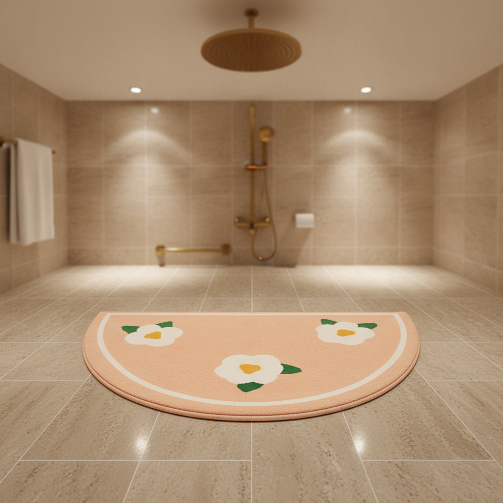 Beige White Bath Mat
