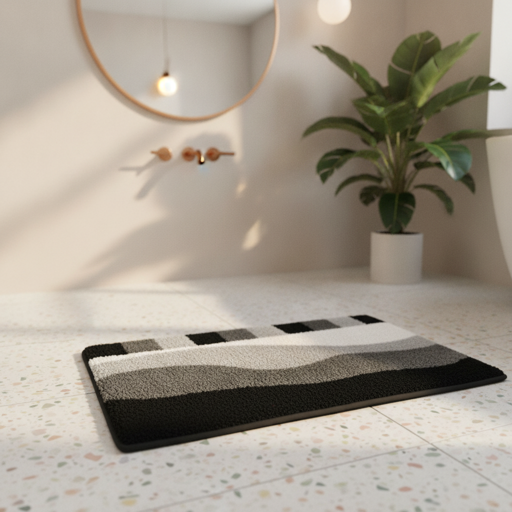 White Gray Black Bath Mat