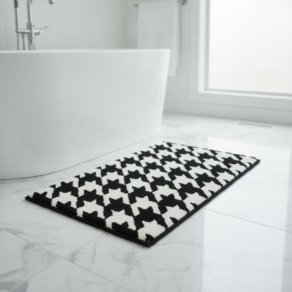White Black Bathroom Rug