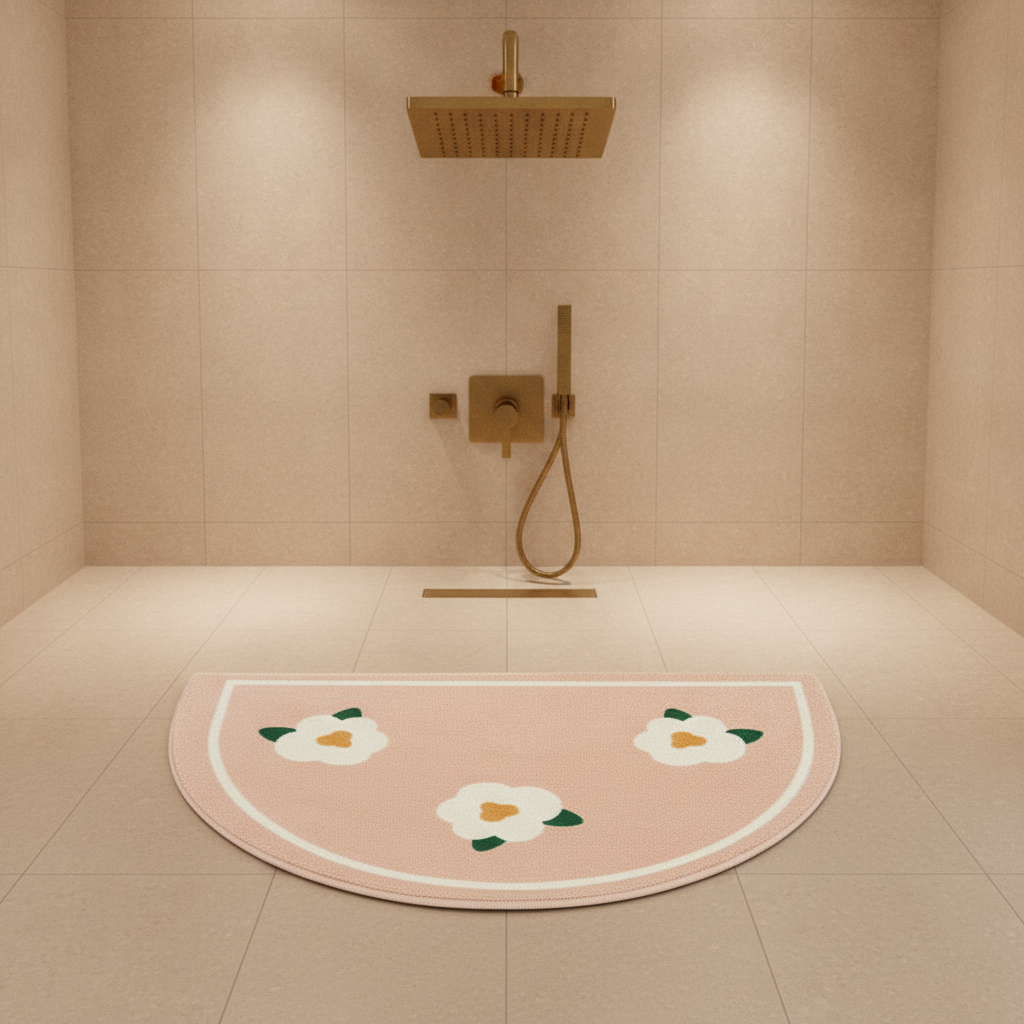 Beige White Bath Mat