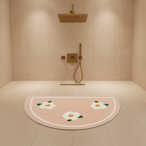 Beige White Bath Mat