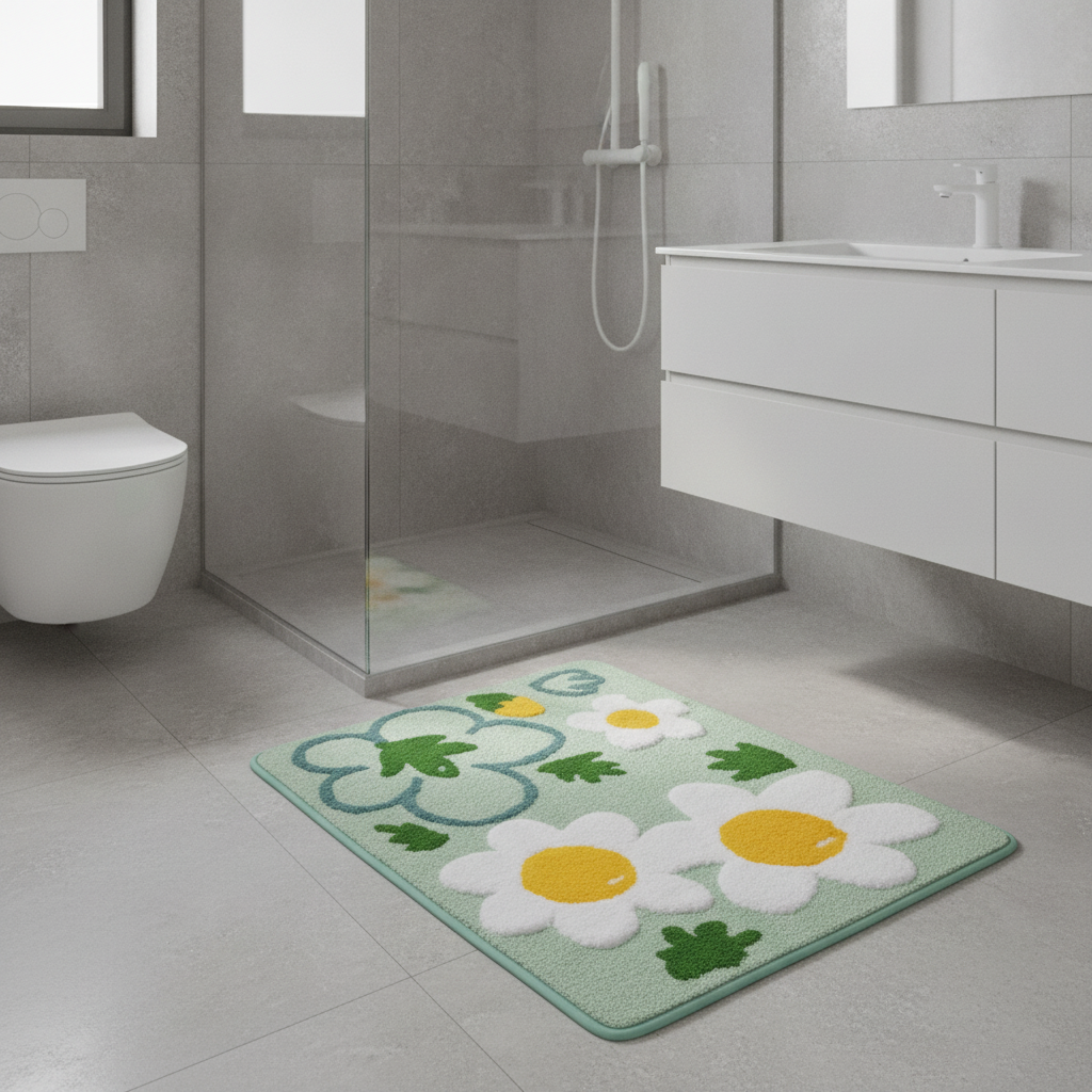 Pattern Flower Bath Mat - bathroom setting