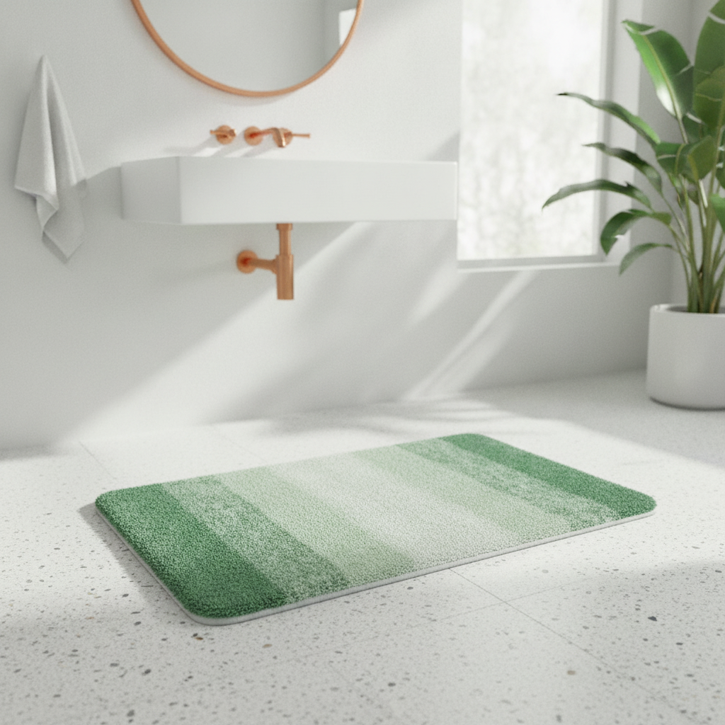 Green White Bath Mat