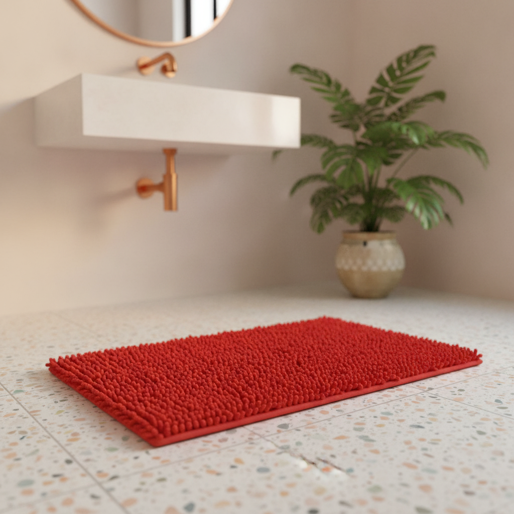Caterpillar Red Bathroom Rug