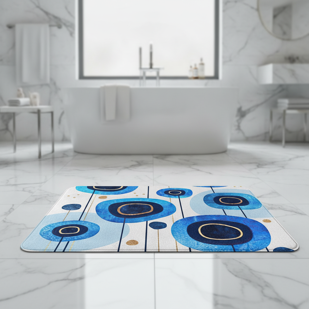 Pattern Blue Bath Mat - bathroom setting