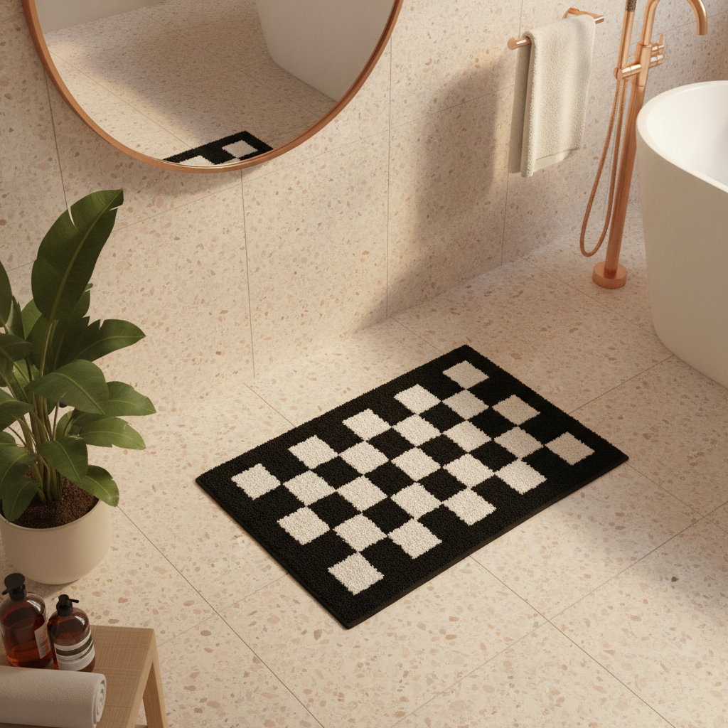 Damier Black White Bath Mat - care instructions