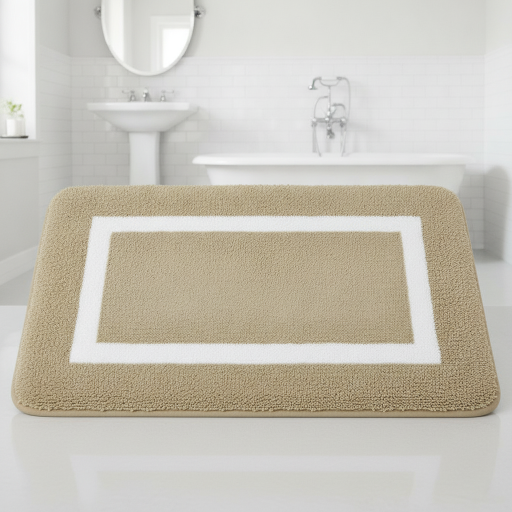 Absorbent Beige Bathroom Rug