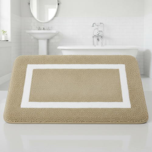 Absorbent Beige Bathroom Rug