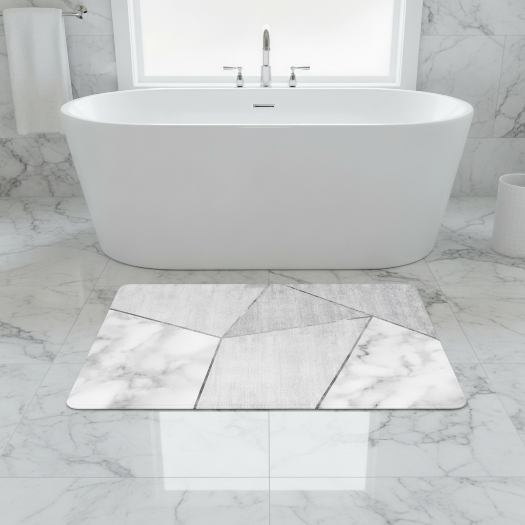 Gray White Bathroom Rug