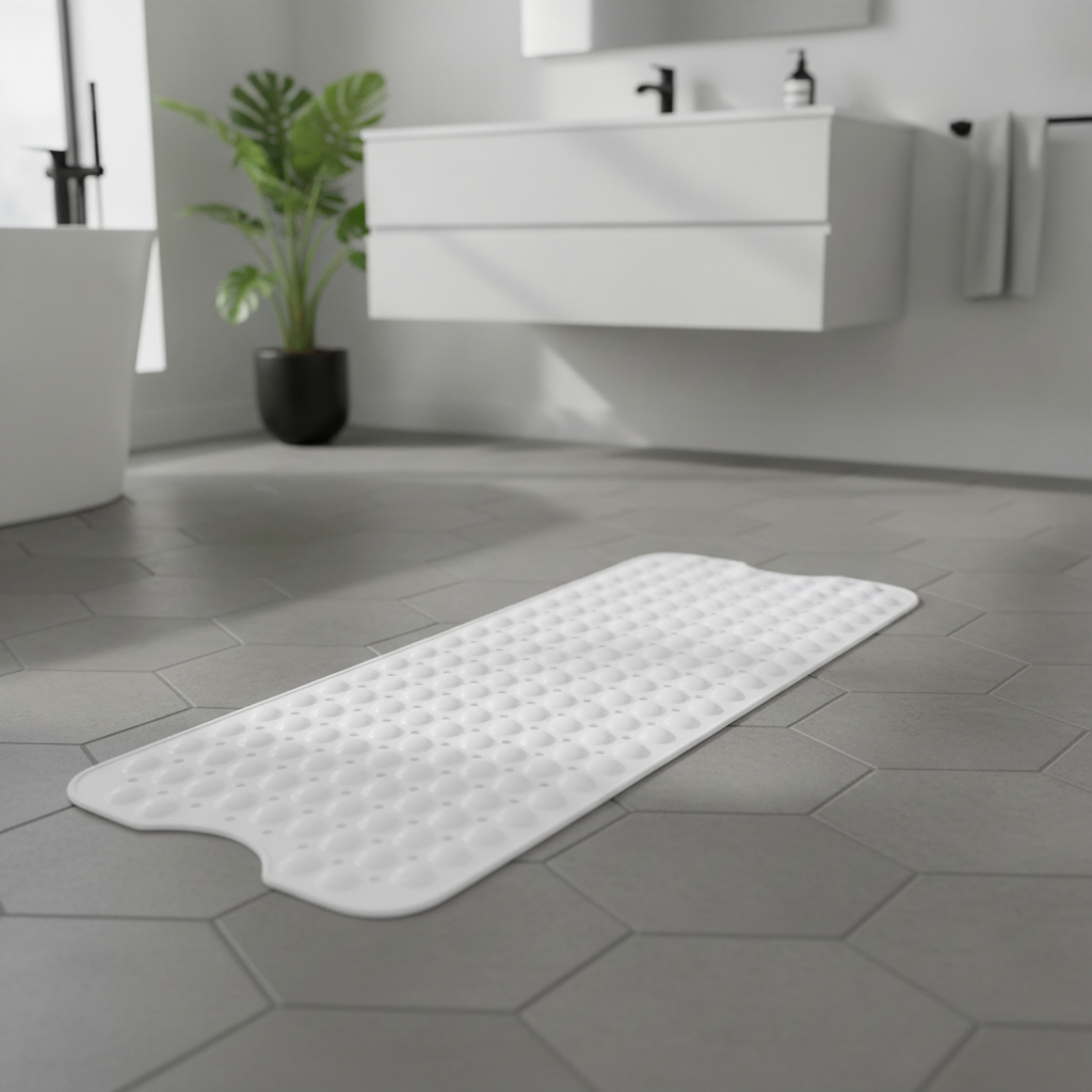 Bathrug White Bath Mat - size comparison