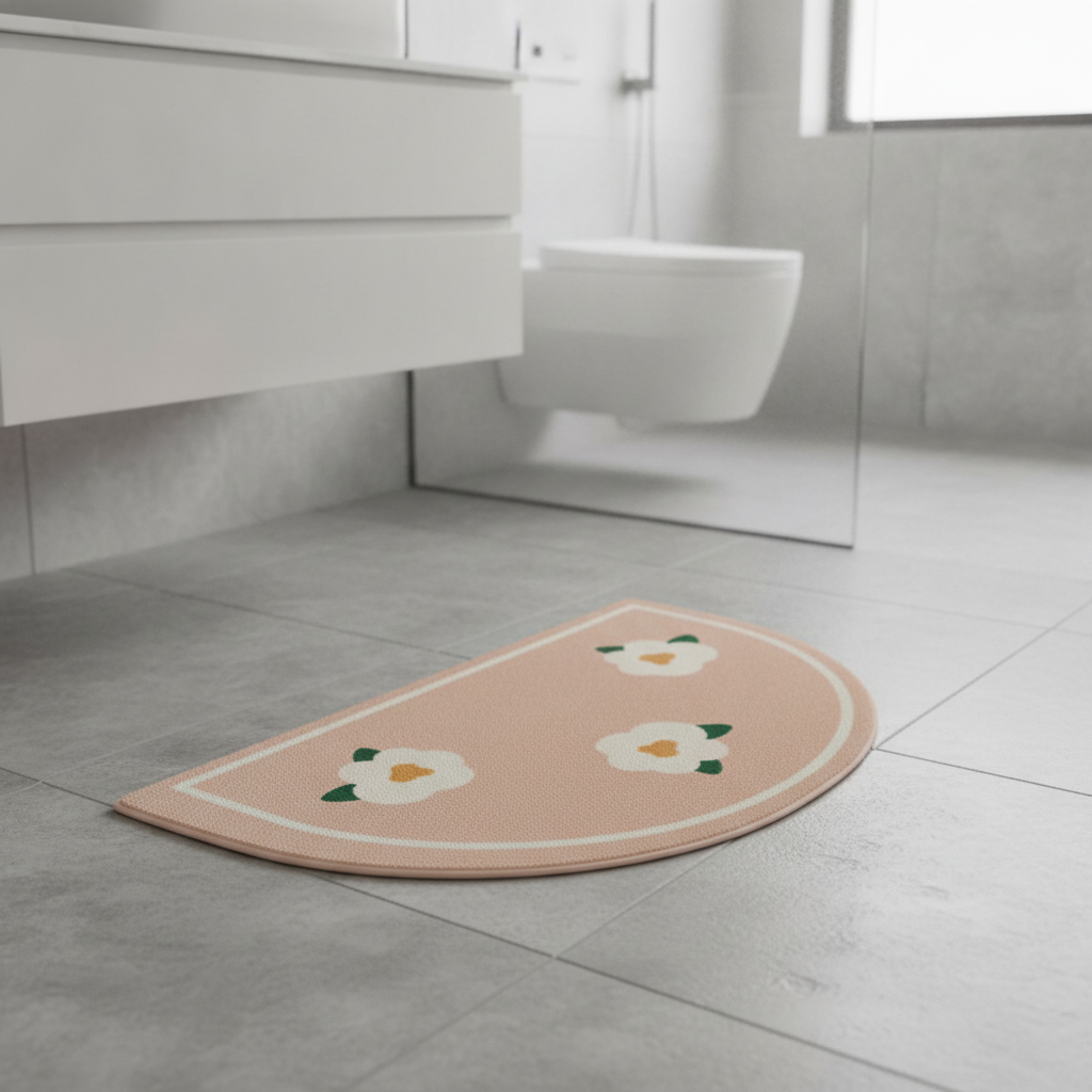 Beige White Bath Mat