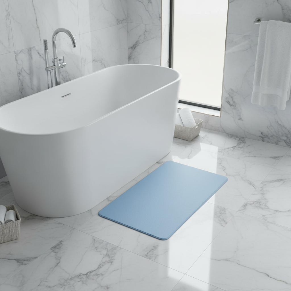 Stone Diatomaceous Bath Mat - size comparison