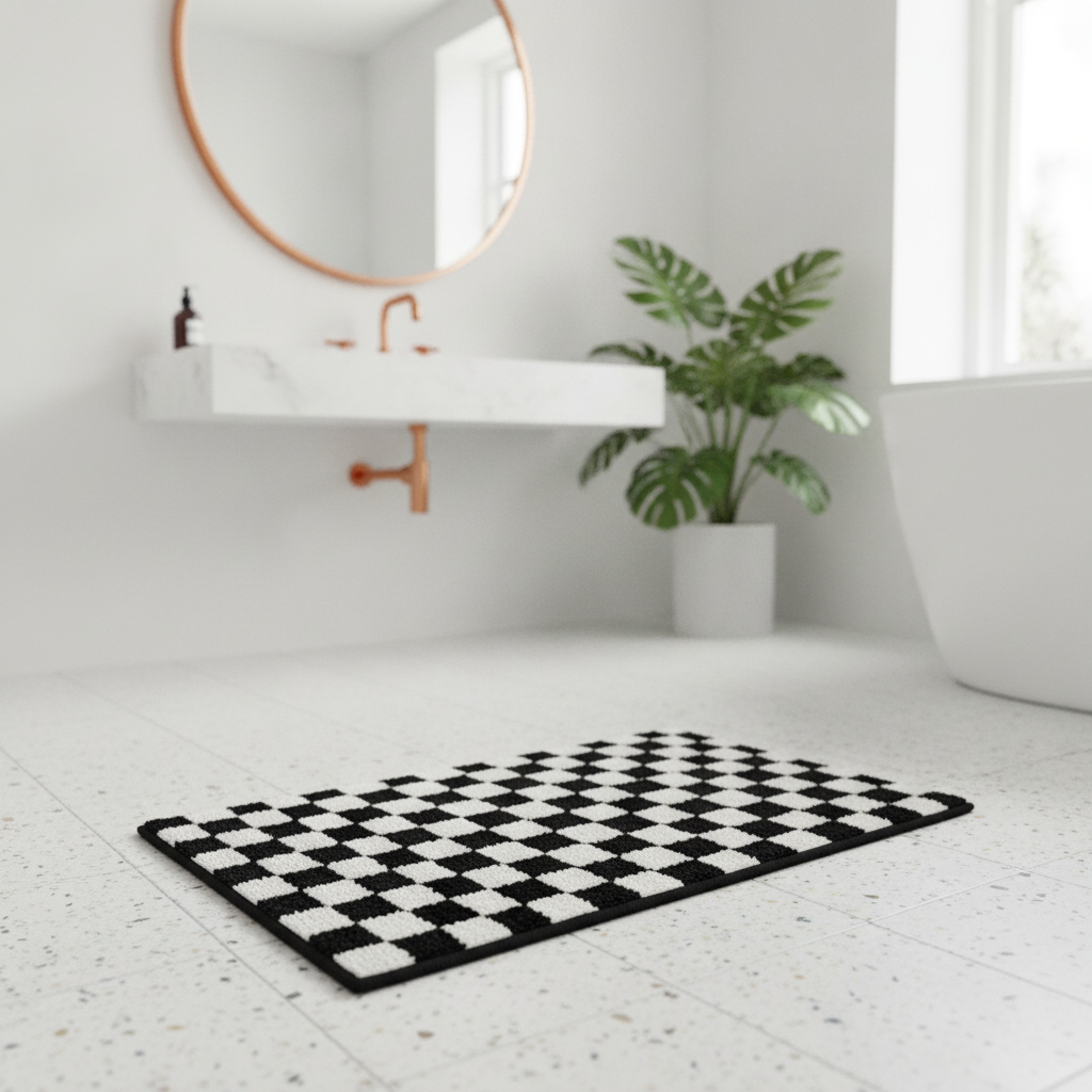 Geometric Black White Bath Mat