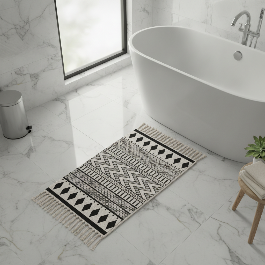 Black Patterned Bath Mat - bathroom setting