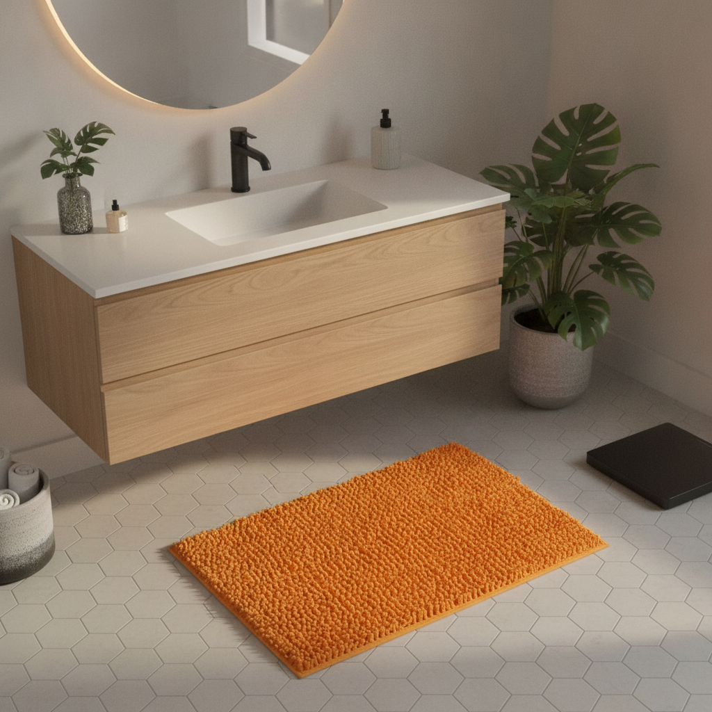 Caterpillar Orange Bathroom Rug