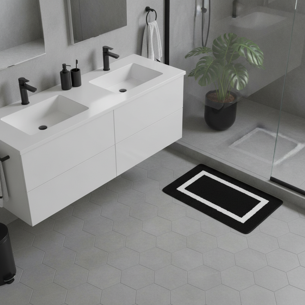 Design Black White Bath Mat - care instructions