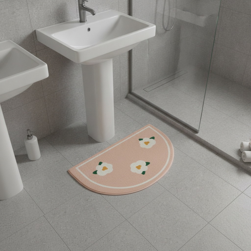 Beige White Bath Mat