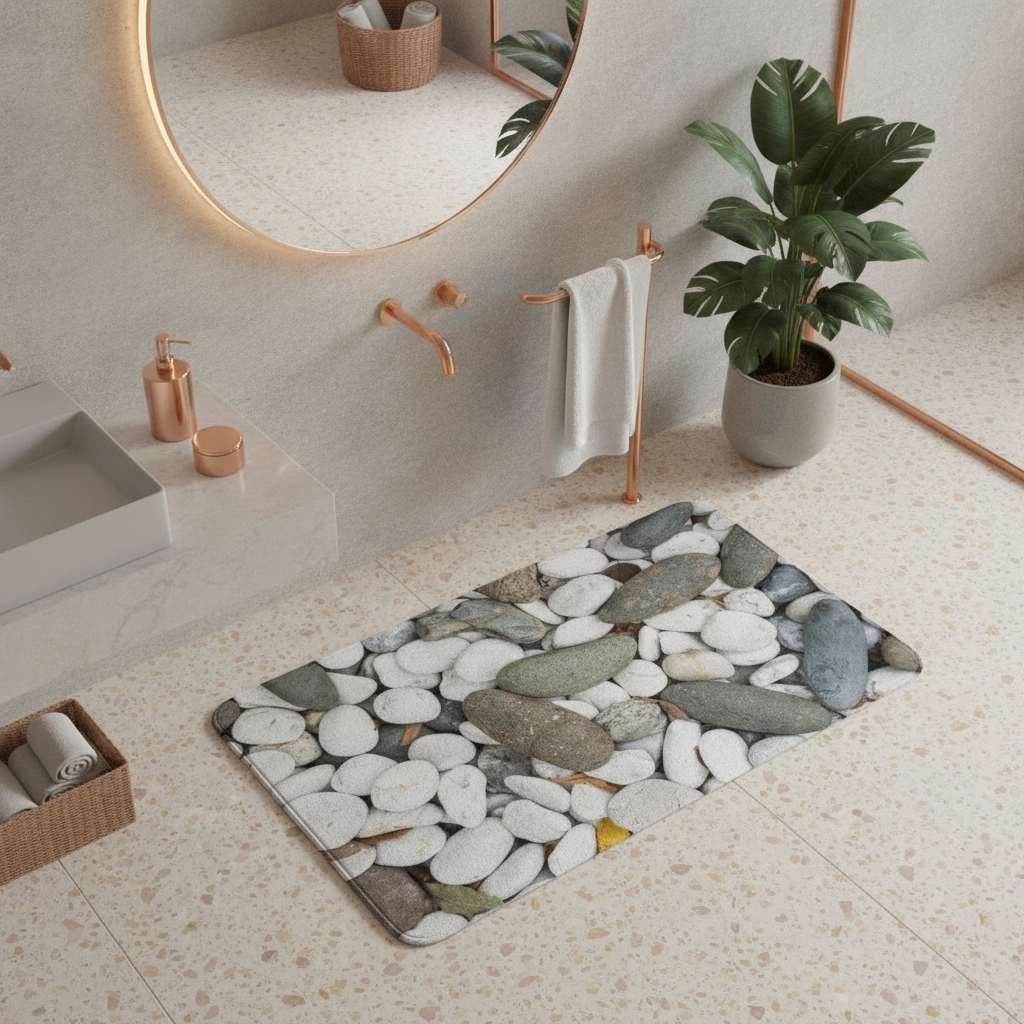 En Pebble Gray Bathroom Rug - bathroom setting