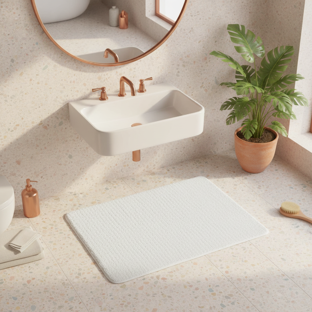 White Thick Bath Mat - bathroom setting
