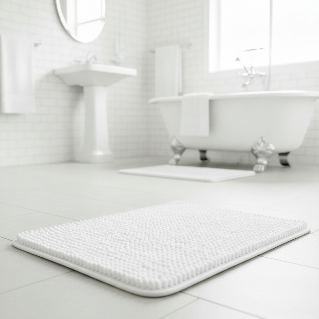 Non-Slip White Bath Mat - bathroom setting