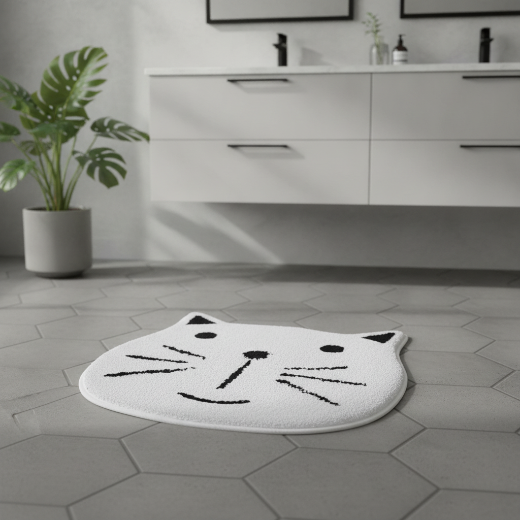 Cat Gray Bath Mat