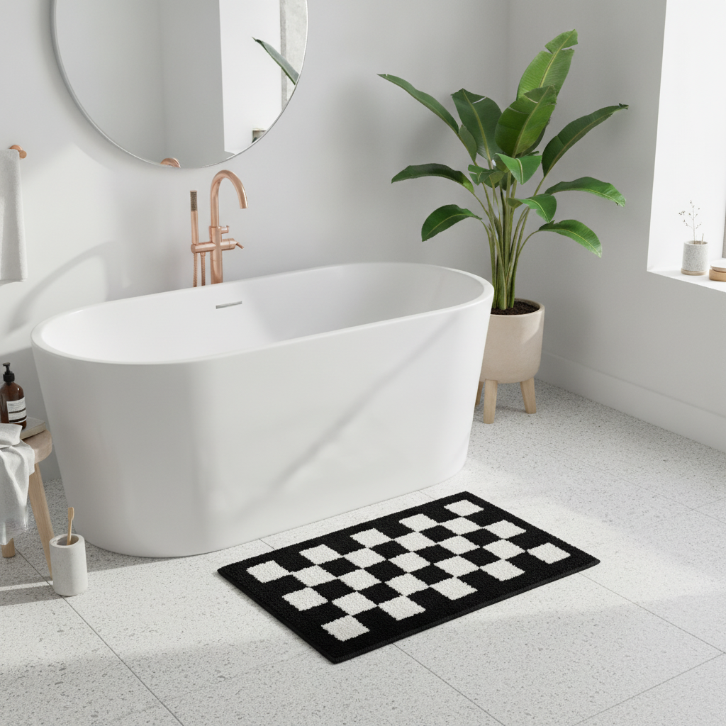 Damier Black White Bath Mat