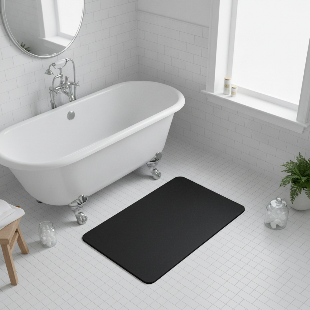 Non-Slip Black Bath Mat - bathroom setting