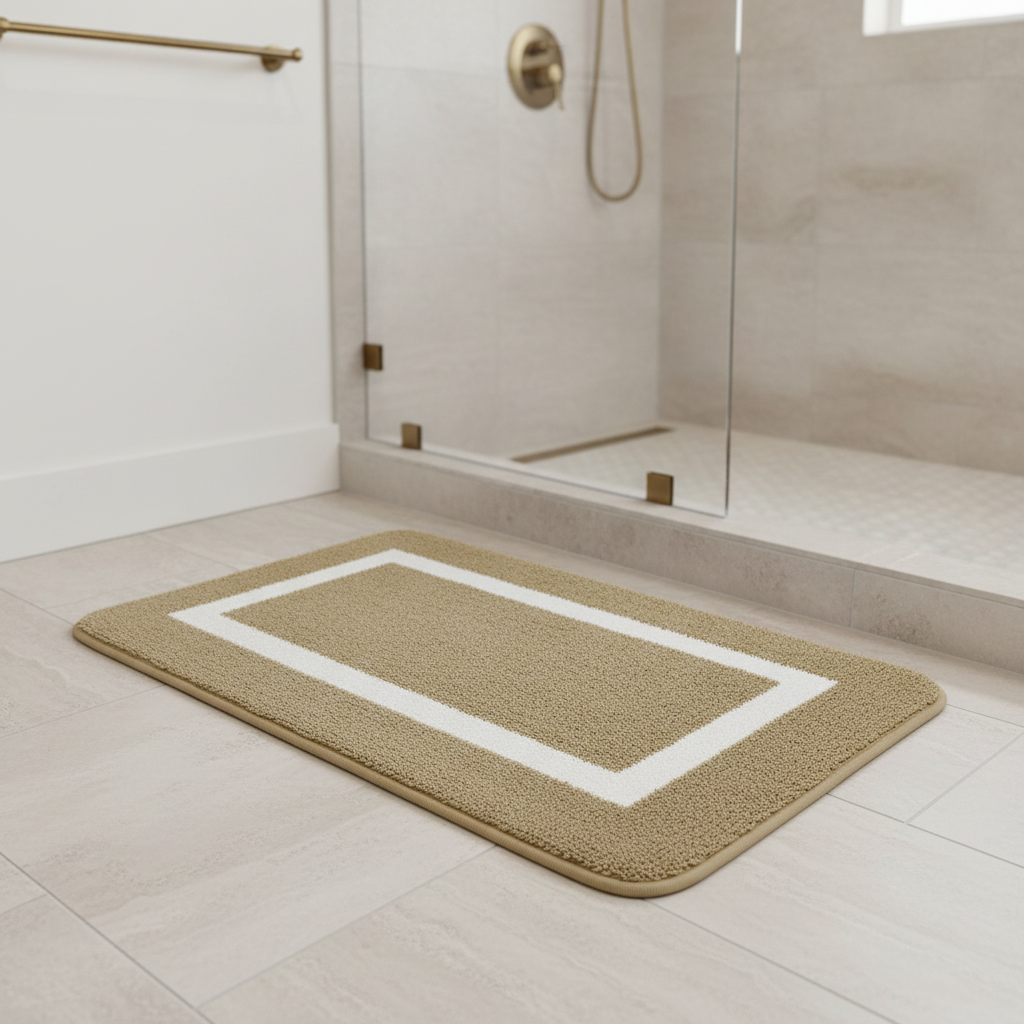 Absorbent Beige Bathroom Rug