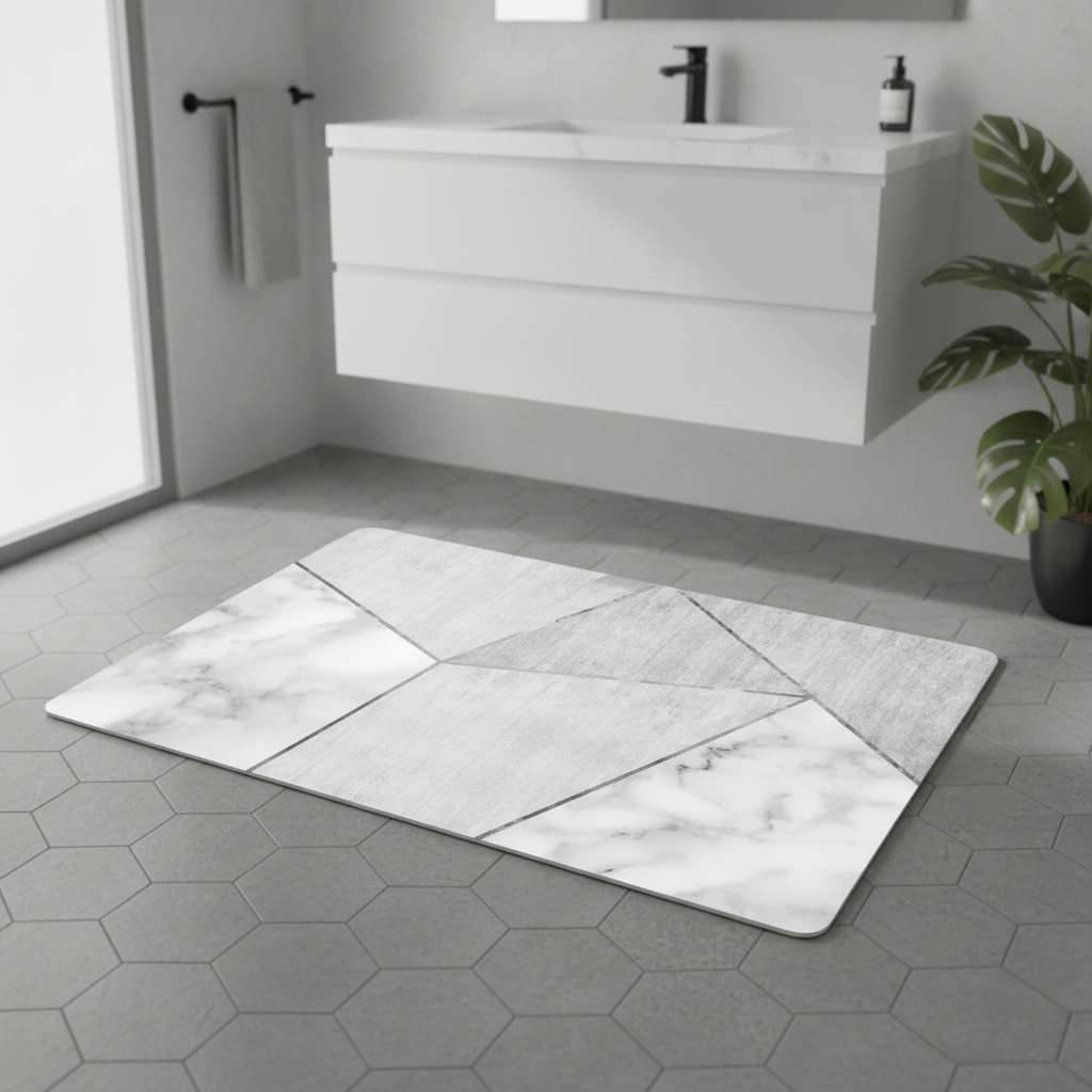 Gray White Bathroom Rug