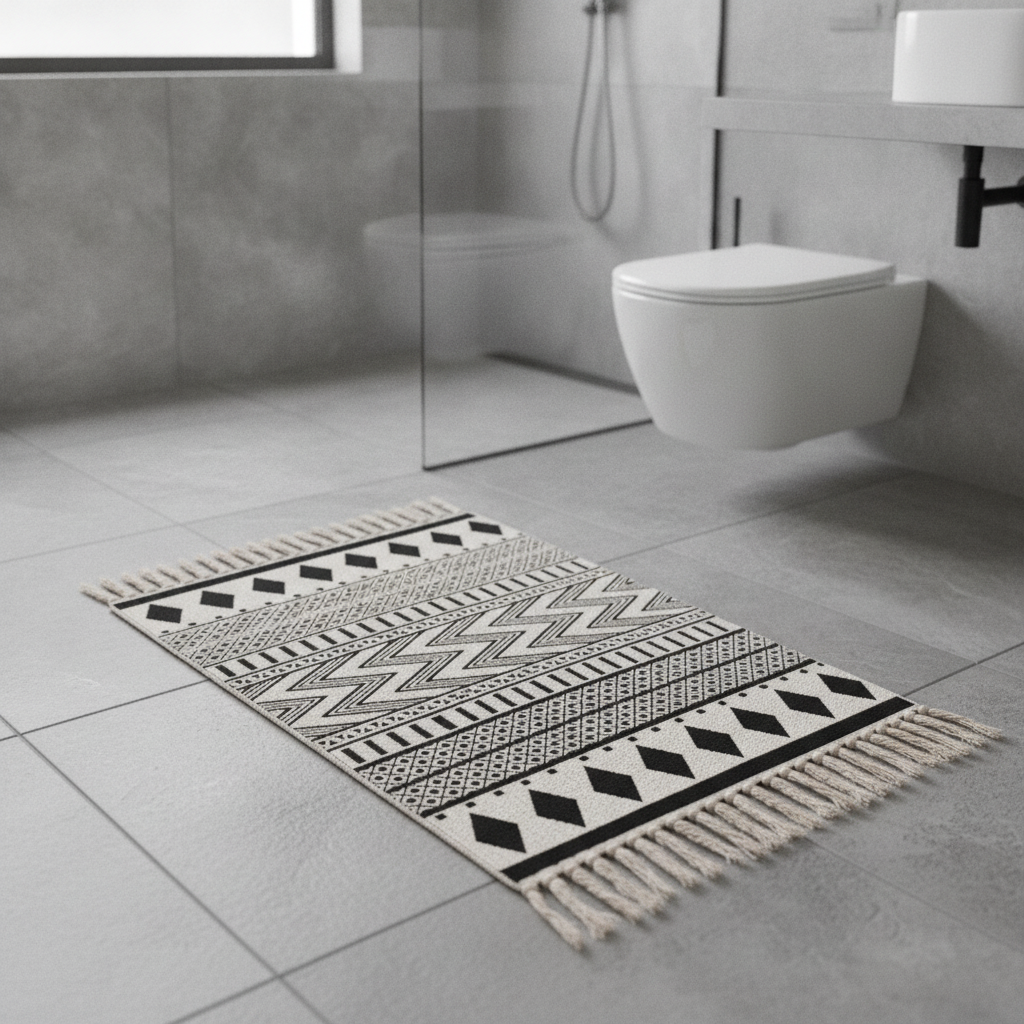 Black Patterned Bath Mat