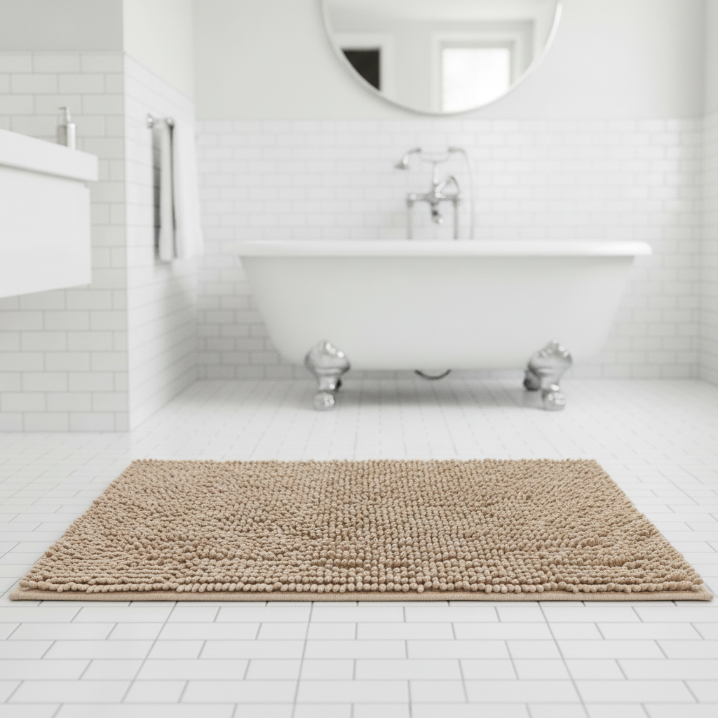 Caterpillar Beige Bathroom Rug