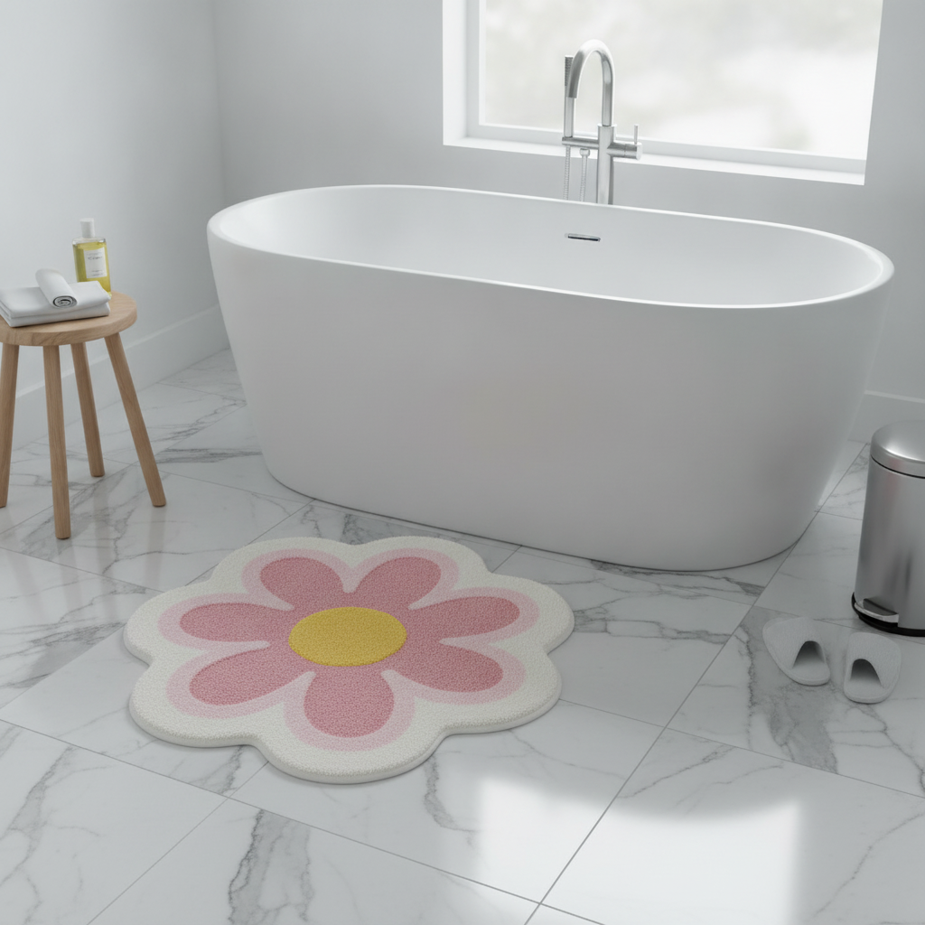 En Shape Flower Bathroom Rug