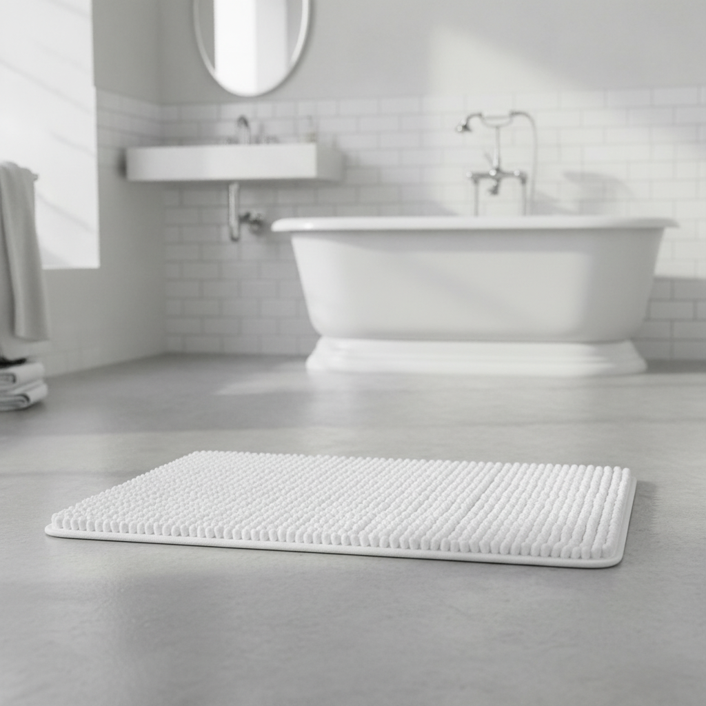 Non-Slip White Bath Mat - bathroom setting