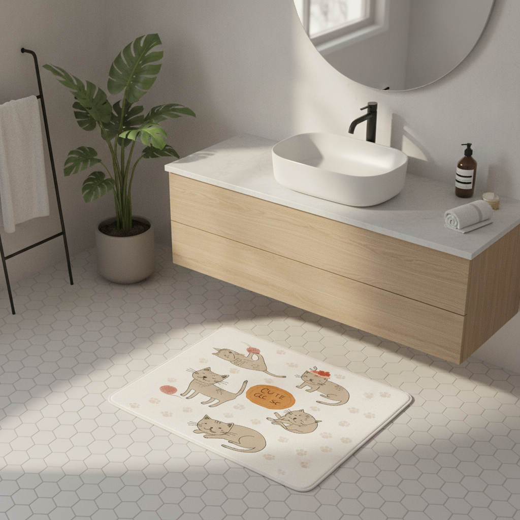 Cat Gray Bath Mat