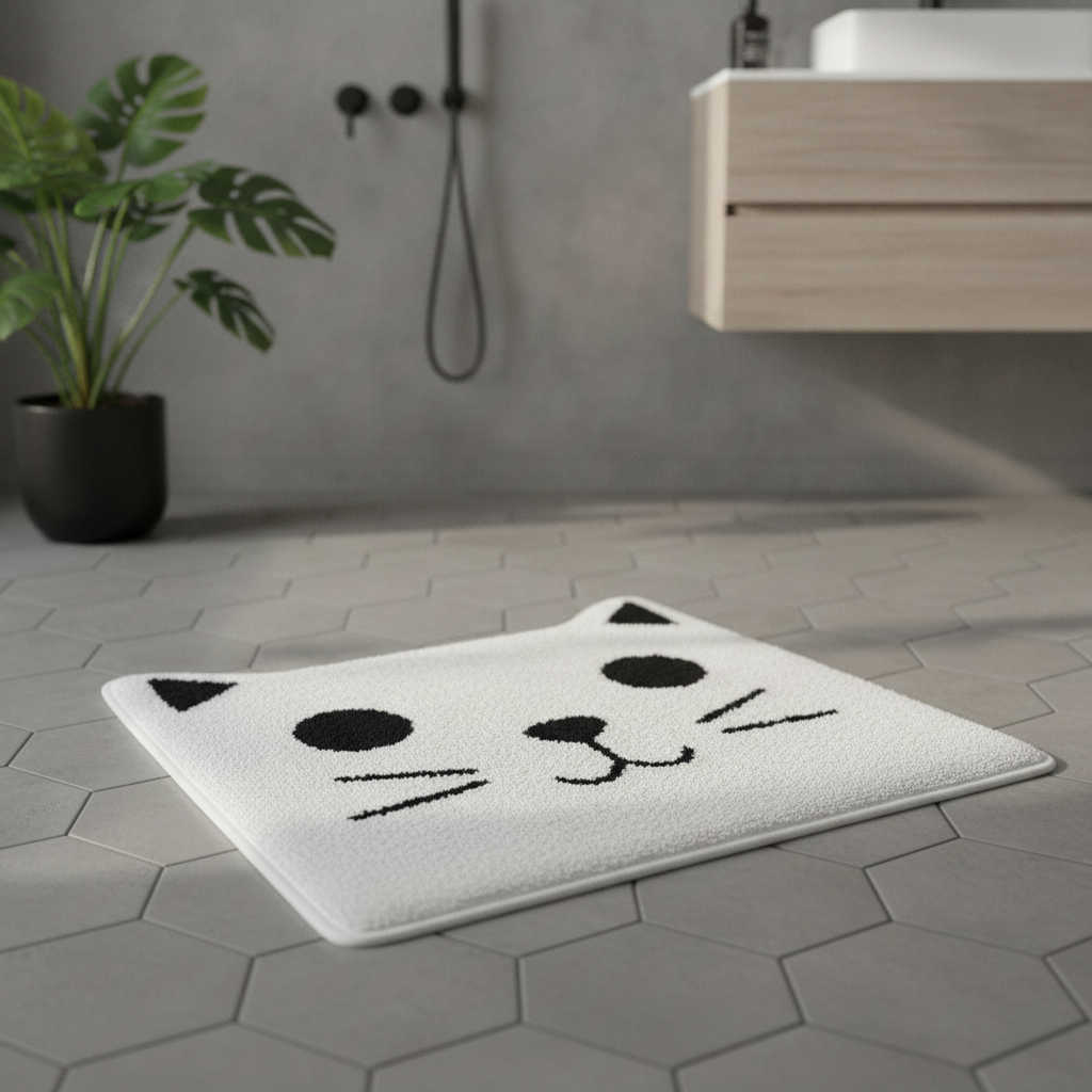 Cat Gray Bath Mat