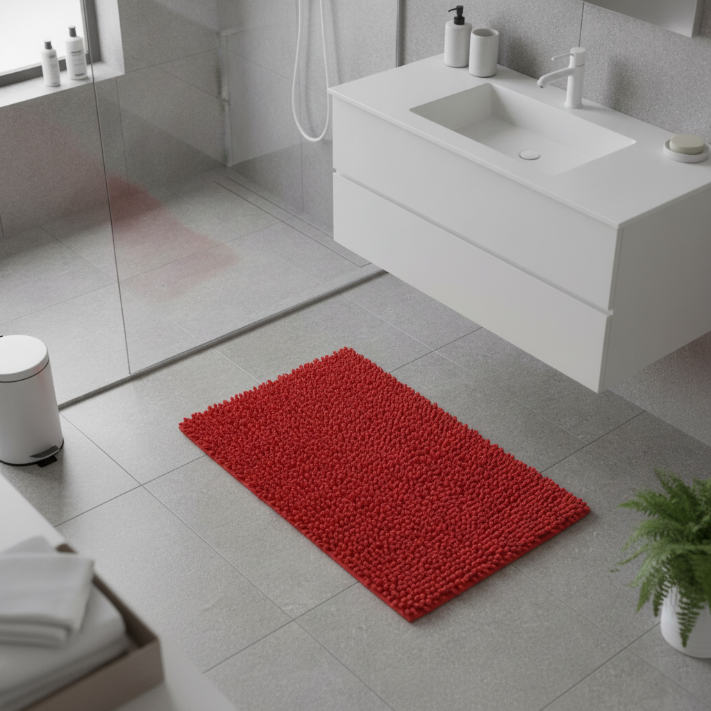 Caterpillar Red Bathroom Rug