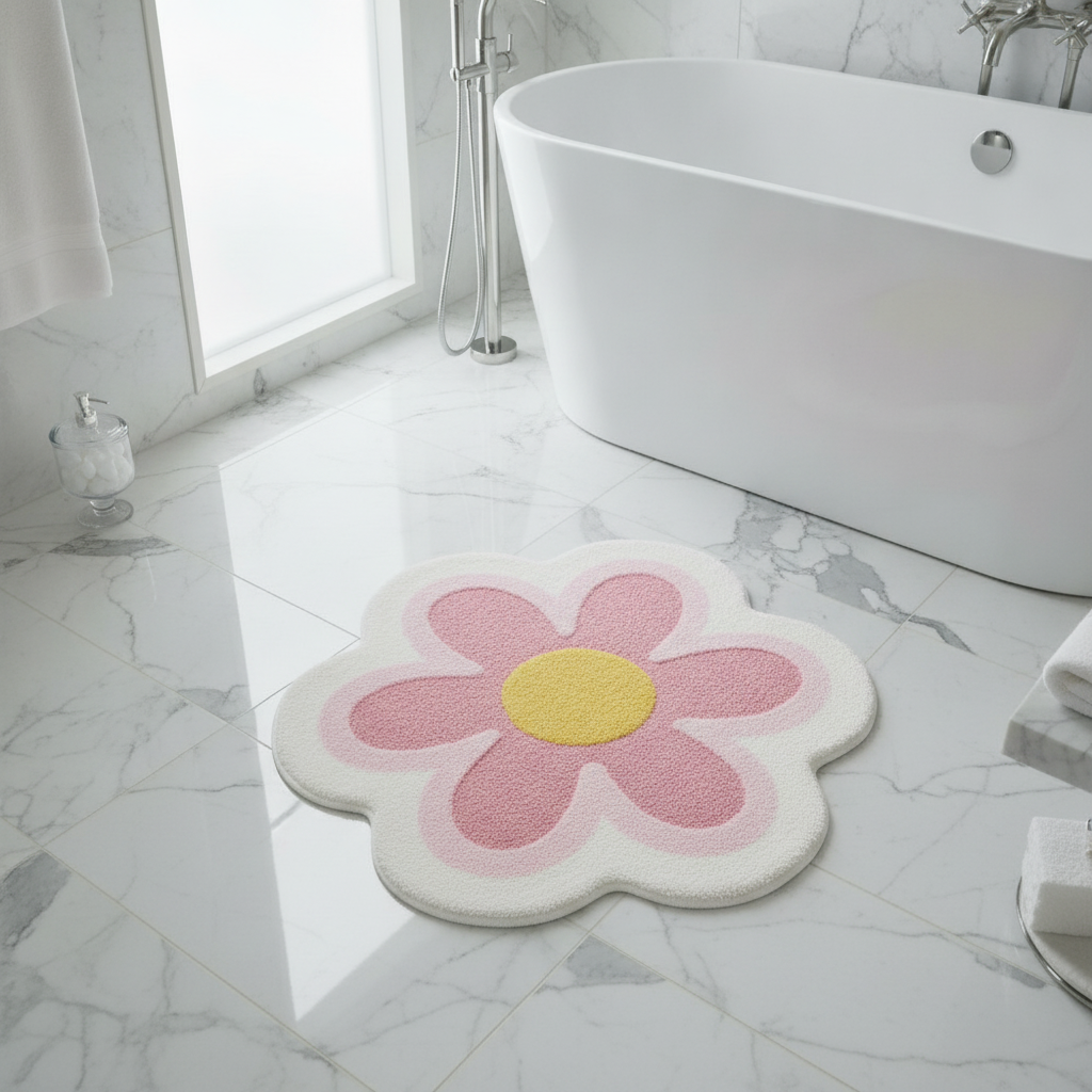 En Shape Flower Bathroom Rug
