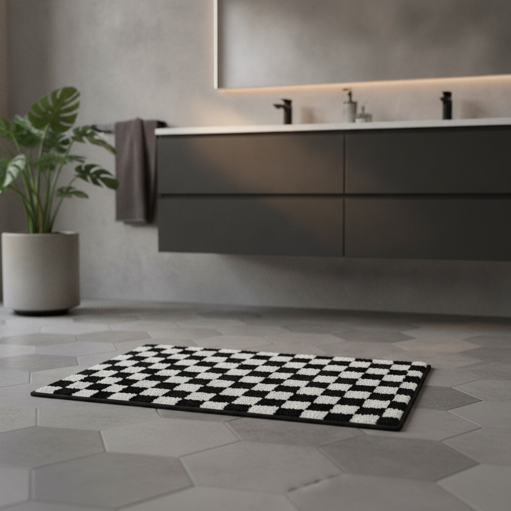 Geometric Black White Bath Mat
