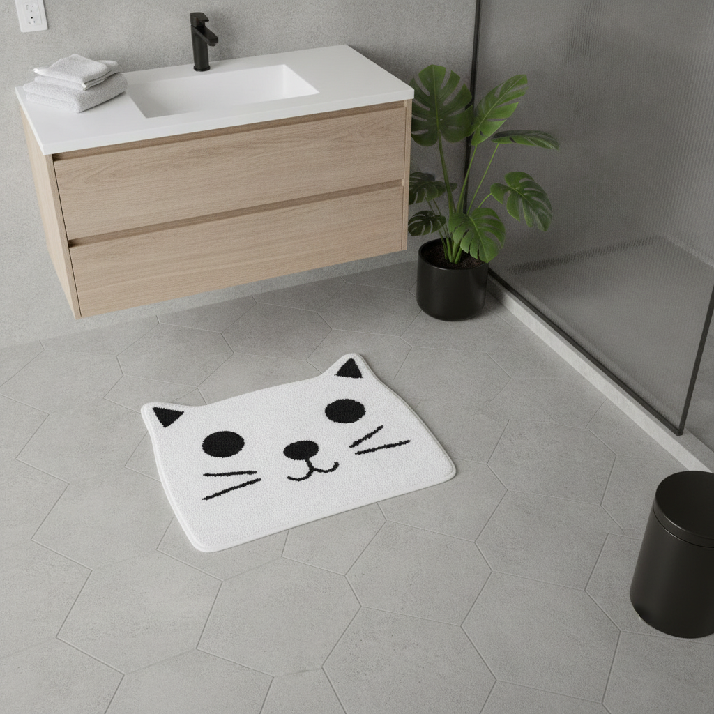 Cat Gray Bath Mat